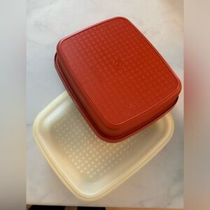 Vintage Tupperware orange and white marinade Containers